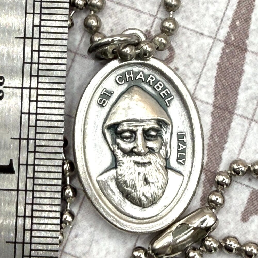 Saint St. Charbel Italy Religious Medal Guadalupe Steel Chain Necklace
